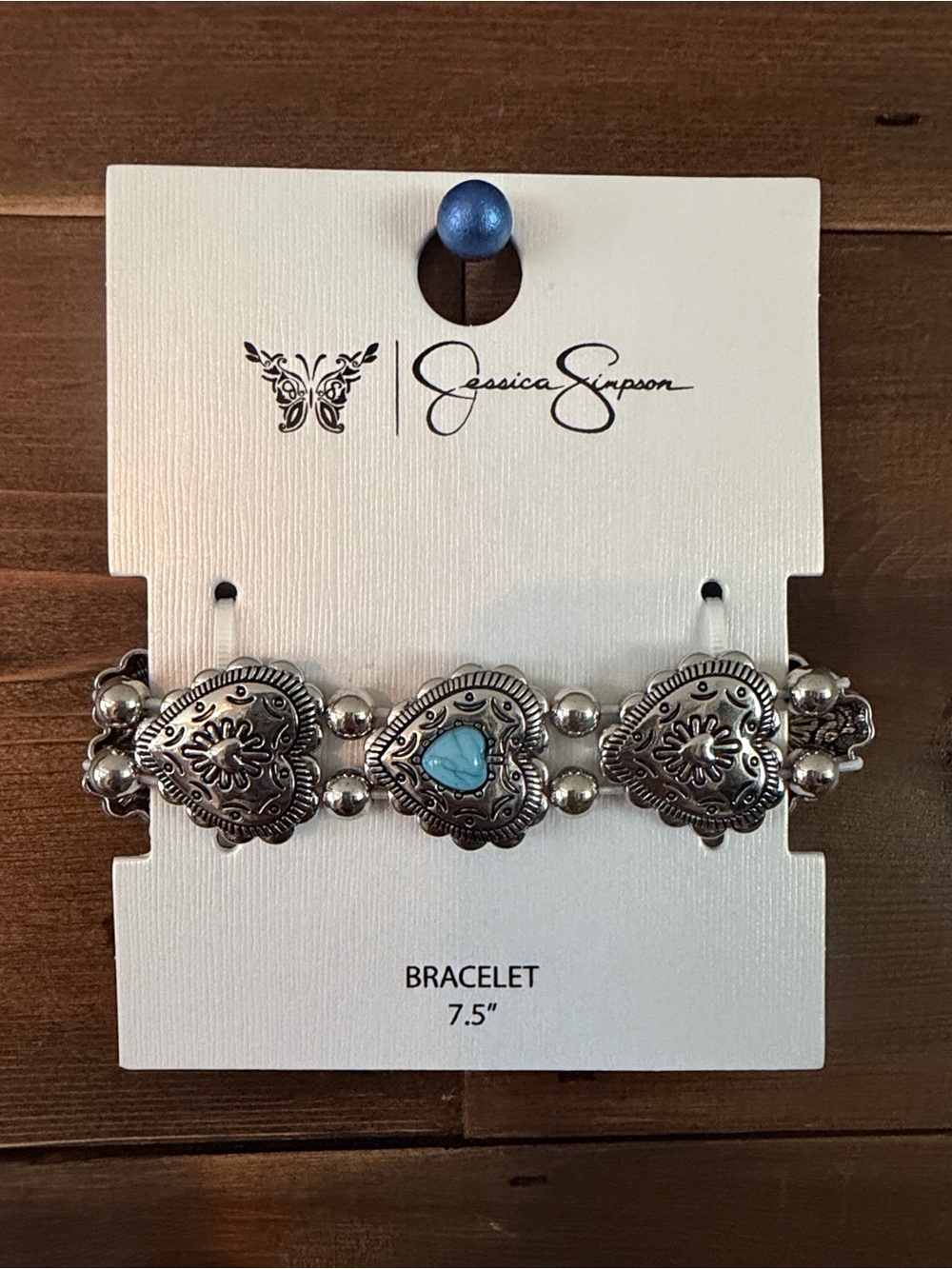 Jessica Simpson Silver-Tone Bracelet with Turquoise Accent